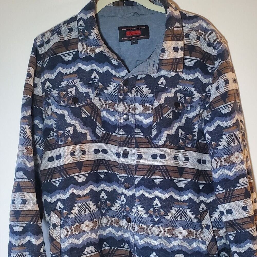 Rock & Roll Denim Women's Size M Indigo Aztec Print Shirt Jacket Pockets Cotton